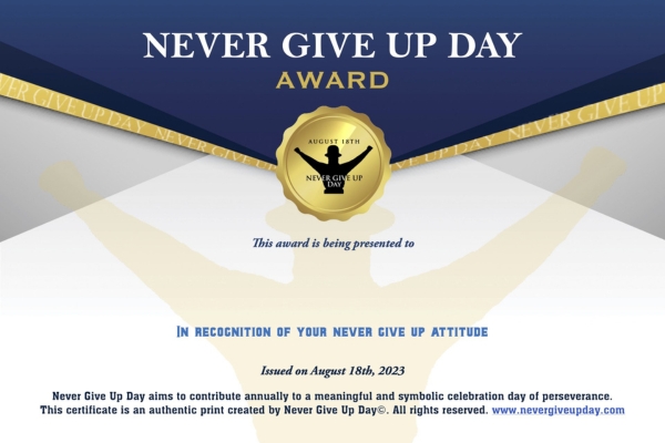 Certificate In Recognition of Your Never Give Up Attitude